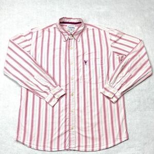 US Expedition Mens Medium Pink Striped Long Sleeve Button Down Cotton Shirt